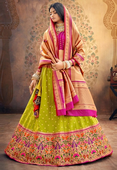 Light green upada silk circular lehenga choli 20203E