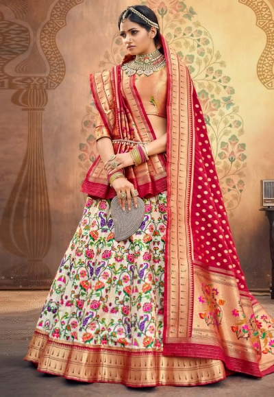 Off white upada silk circular lehenga choli 20204J