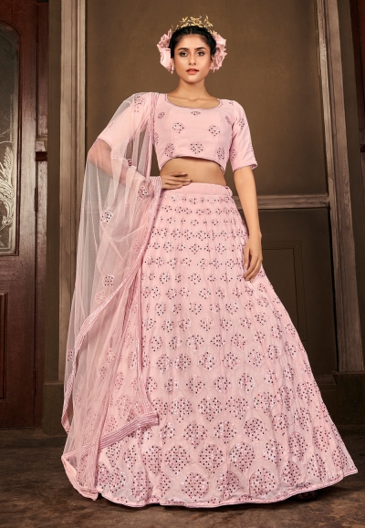 Pink georgette sequins work lehenga choli 1714