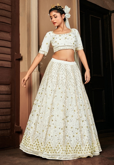 Off white georgette sequins work lehenga choli 1715