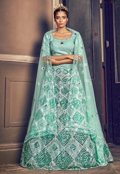 Light green net sequins work lehenga choli 1705