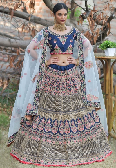 Navy blue pashmina embroidered lehenga choli 1124