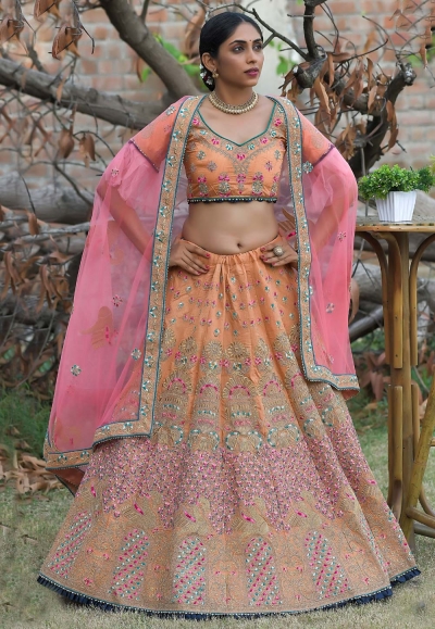 Peach pashmina embroidered lehenga choli 1126