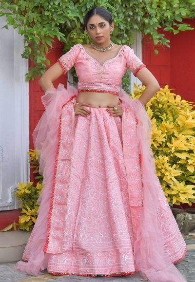 Pink silk party wear lehenga choli 1145