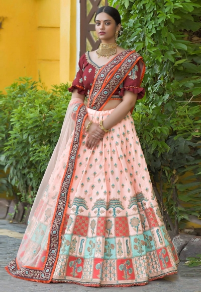 Pink silk embroidered lehenga choli 1144