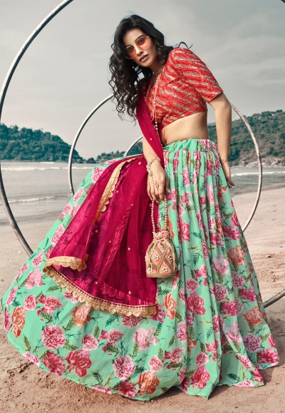 Light green organza lehenga choli 5302