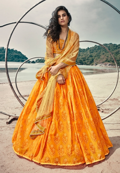 Yellow organza lehenga choli 5301