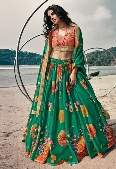 Green organza lehenga choli 5304