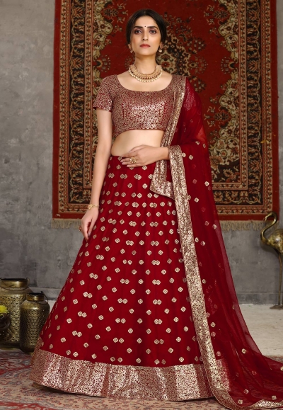 Maroon net sequins work lehenga choli 123