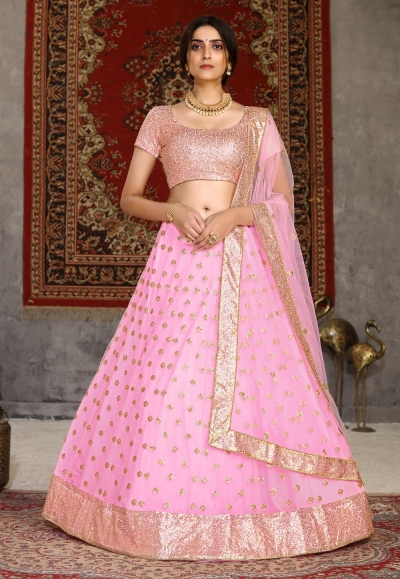 Pink net sequins work lehenga choli 124