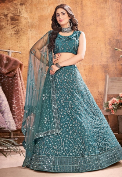 Teal net lehenga choli 1080