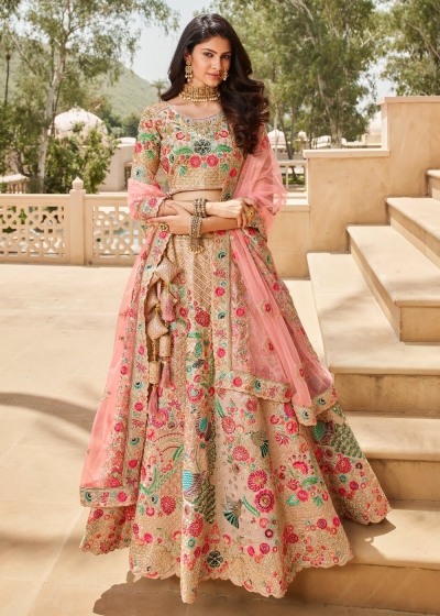 Peach Indian wedding hand work lehenga choli 982