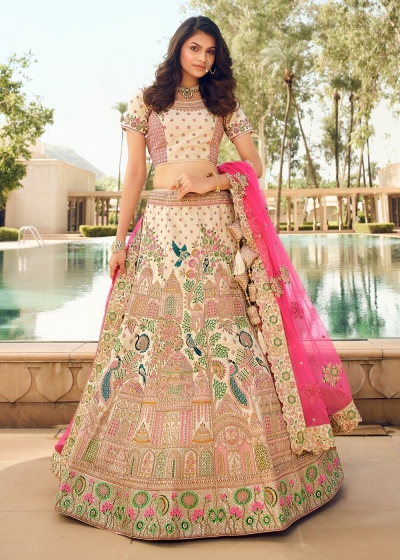 Cream Pink Indian wedding hand work lehenga choli 984