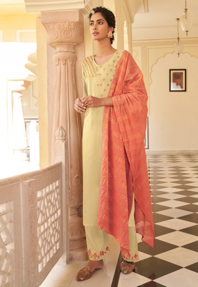 Cream viscose readymade kameez with palazzo 122