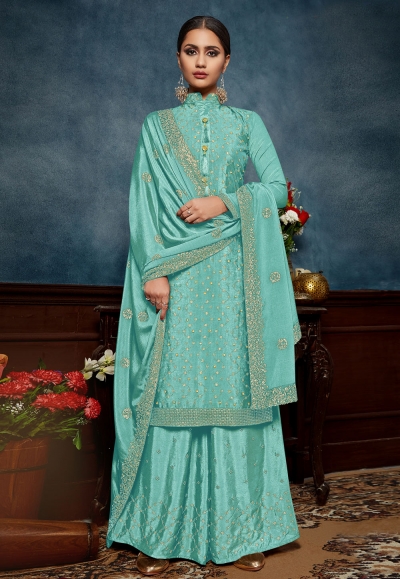 Sky blue chinon palazzo suit 4603B