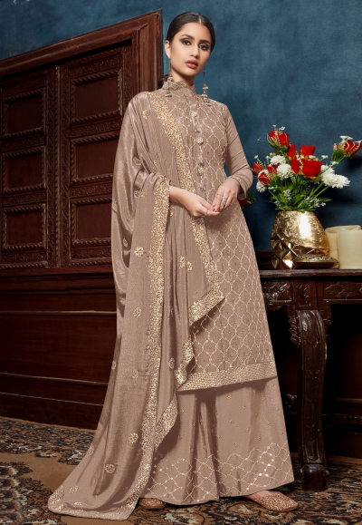 Brown chinon kameez with palazzo 4604B