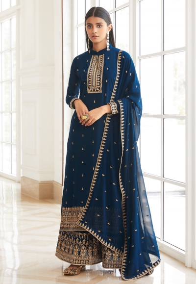 Navy blue georgette kameez with palazzo 8454