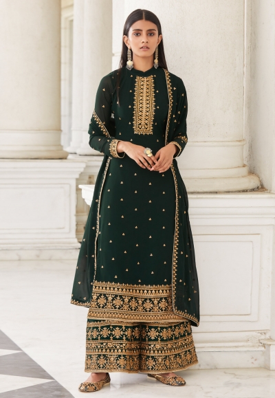 Green georgette kameez with palazzo 8456