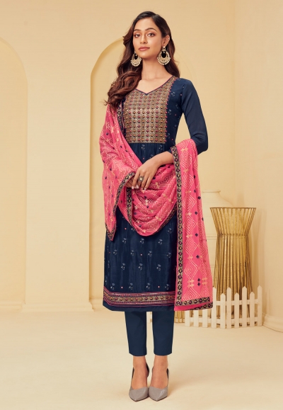 Navy blue georgette kameez with pant 2013