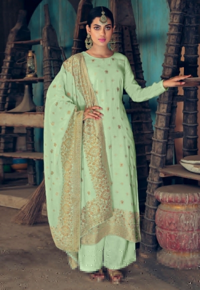 Light green silk jacquard palazzo suit 2238