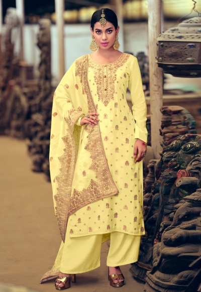 Yellow silk jacquard palazzo suit 2234