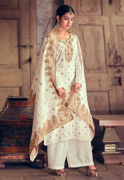 Off white silk jacquard kameez with palazzo 2235