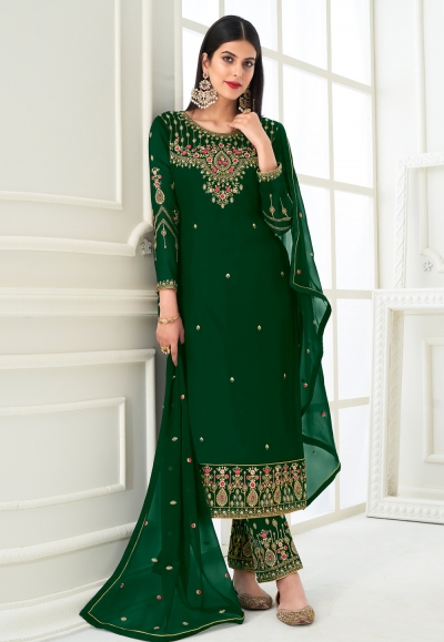 Green georgette kameez with pant 8465