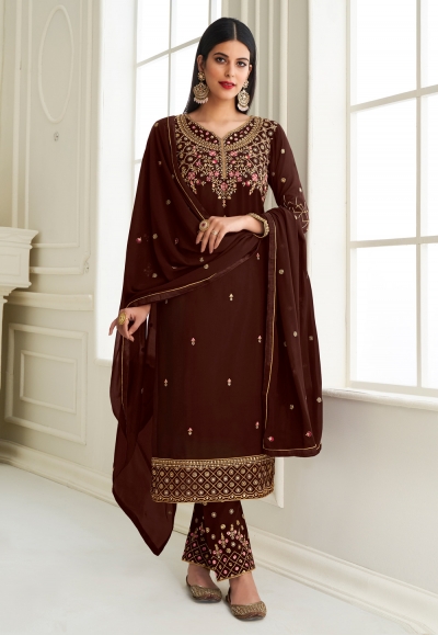 Brown georgette kameez with pant 8469