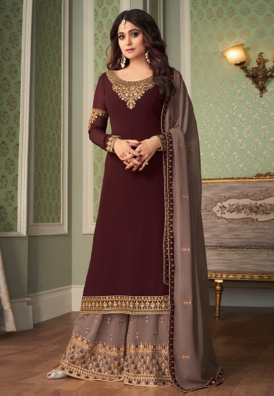 Shamita shetty brown georgette palazzo suit 8433