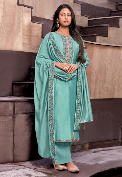 Sky blue cotton silk palazzo suit 1872