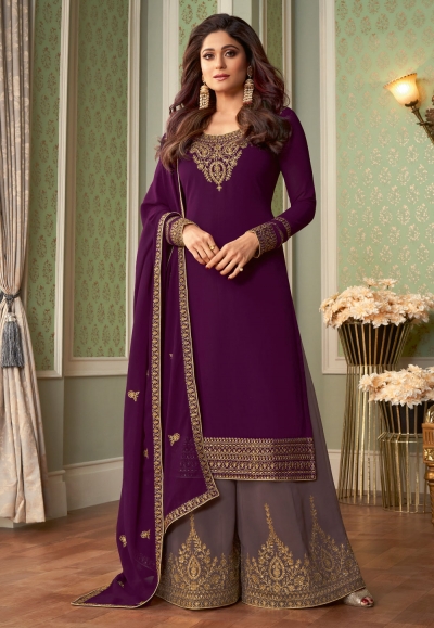 Shamita shetty purple georgette kameez with palazzo 8422