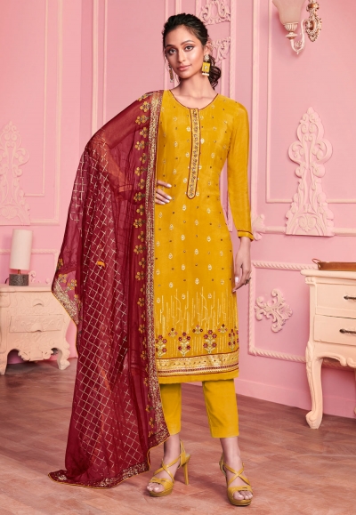 Yellow georgette kameez with pant 2015
