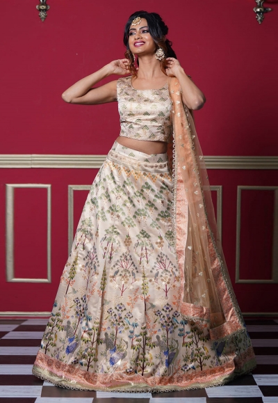 Off white silk lehenga choli 8006