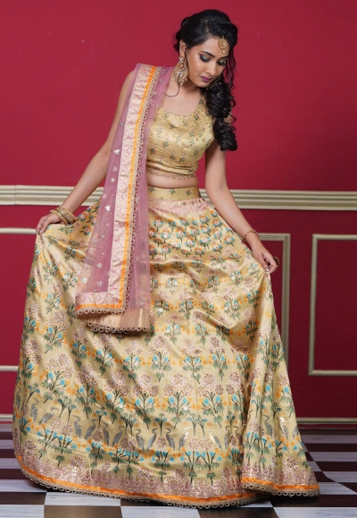 Beige silk lehenga choli 8005