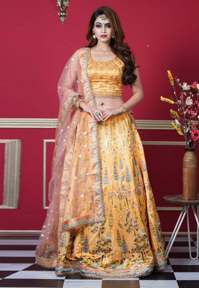 Yellow silk lehenga choli 8007