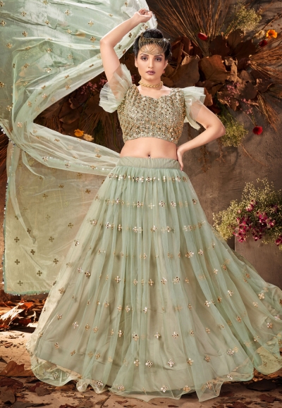 Designer green lehenga online