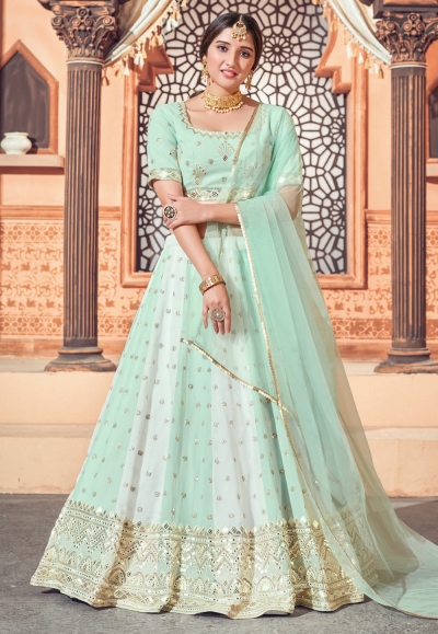 Sea green georgette sequins work lehenga choli 1726