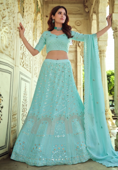 Sky blue georgette sequins work lehenga choli 7705