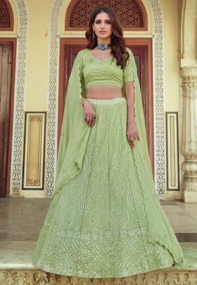 Light green georgette sequins work lehenga choli 7708