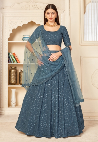 Grey net embroidered lehenga choli 1804