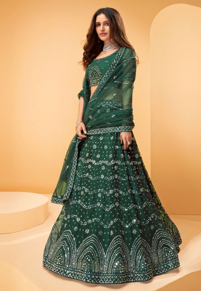 Green net embroidered lehenga choli 1027D