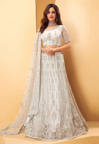 Off white net embroidered lehenga choli 1028A