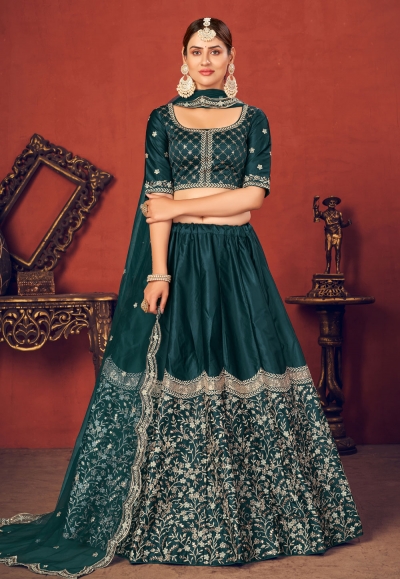 Teal art silk sequins work lehenga choli 1763