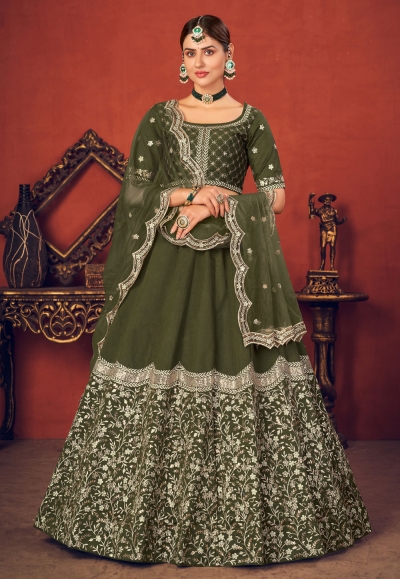 Green art silk embroidered lehenga choli 1762