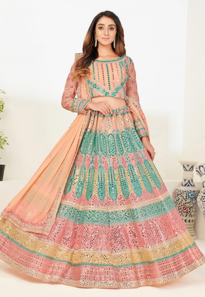 Peach georgette embroidered lehenga choli 1143