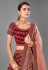 Maroon embroidered velvet bridal lehenga choli 7003