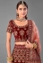 Maroon velvet embroidered bridal lehenga choli 7006