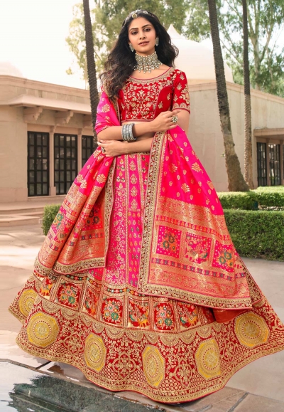 Pink banarasi silk embroidered lehenga choli 10122