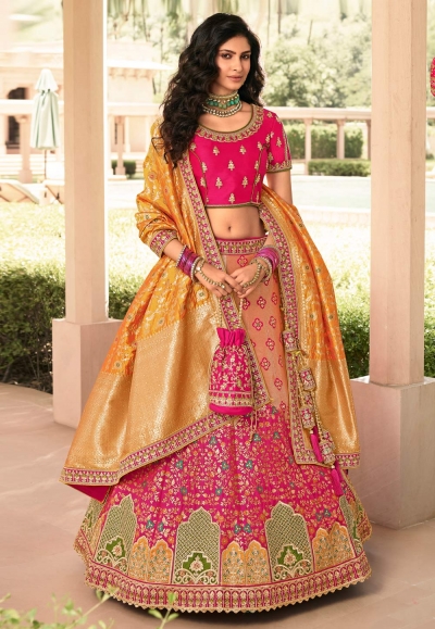 Peach banarasi silk embroidered lehenga choli 10126