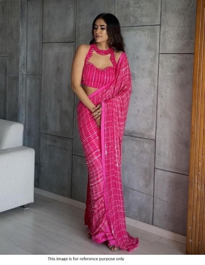 Bollywood model Rani pink double sequins saree